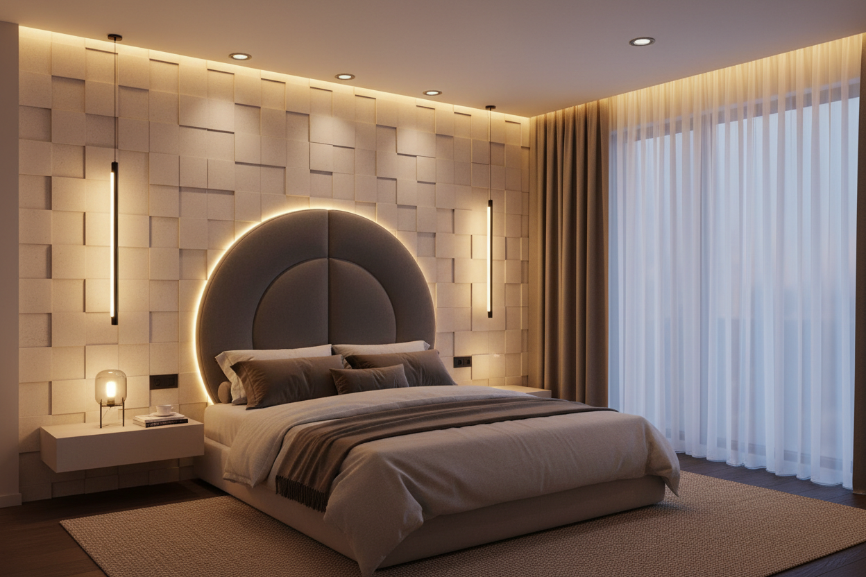 Bedroom wall with lights